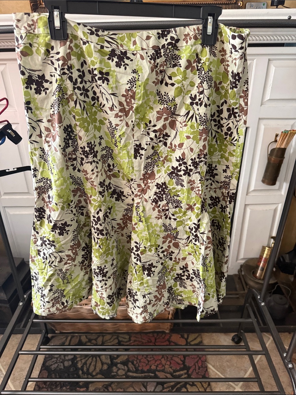 Floral A-Line Women's Skirt in Green & Brown 0095